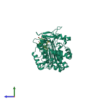 PDB entry 3hld coloured by chain, side view.