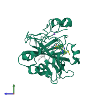 PDB entry 3hlj coloured by chain, side view.