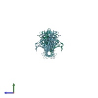 PDB entry 3hlk coloured by chain, side view.