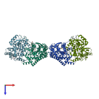 PDB entry 3hlm coloured by chain, top view.