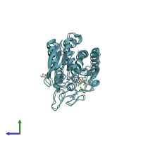 PDB entry 3hlp coloured by chain, side view.