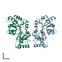 PDB entry 3hlt coloured by chain, front view.