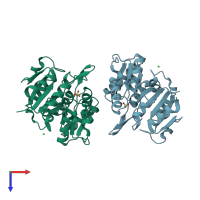 PDB entry 3hlt coloured by chain, top view.