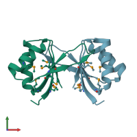 PDB entry 3hlu coloured by chain, front view.