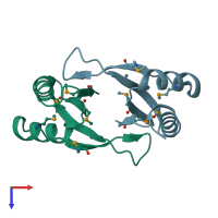 PDB entry 3hlu coloured by chain, top view.