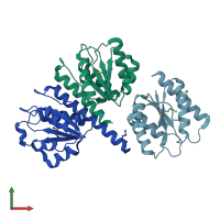 PDB entry 3hly coloured by chain, front view.
