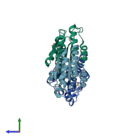 PDB entry 3hly coloured by chain, side view.