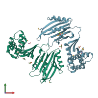 PDB entry 3hlz coloured by chain, front view.