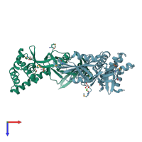 PDB entry 3hlz coloured by chain, top view.