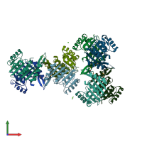 PDB entry 3hm2 coloured by chain, front view.