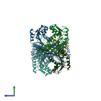 PDB entry 3hm2 coloured by chain, side view.
