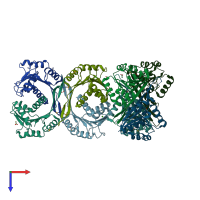 PDB entry 3hm2 coloured by chain, top view.