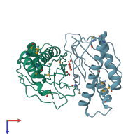 PDB entry 3hm4 coloured by chain, top view.