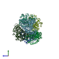 PDB entry 3hm7 coloured by chain, side view.