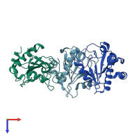 PDB entry 3hmb coloured by chain, top view.