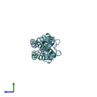 PDB entry 3hme coloured by chain, side view.