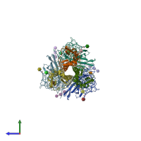 PDB entry 3hmg coloured by chain, side view.