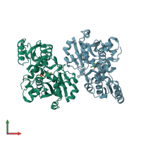 PDB entry 3hmk coloured by chain, front view.