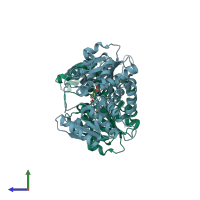 PDB entry 3hmk coloured by chain, side view.