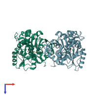 PDB entry 3hmk coloured by chain, top view.