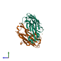 PDB entry 3hmw coloured by chain, side view.