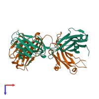 PDB entry 3hmw coloured by chain, top view.