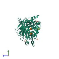 PDB entry 3hn1 coloured by chain, side view.
