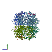 PDB entry 3hn3 coloured by chain, side view.