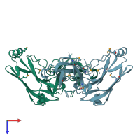 PDB entry 3hn5 coloured by chain, top view.