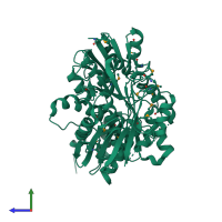 PDB entry 3hn7 coloured by chain, side view.