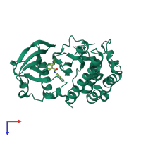 PDB entry 3hng coloured by chain, top view.