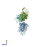 PDB entry 3hnm coloured by chain, side view.