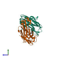 PDB entry 3hns coloured by chain, side view.