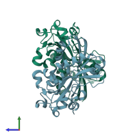 PDB entry 3ho7 coloured by chain, side view.
