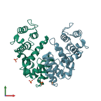 PDB entry 3hoc coloured by chain, front view.