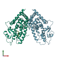 PDB entry 3hod coloured by chain, front view.