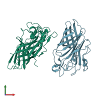 PDB entry 3hoe coloured by chain, front view.