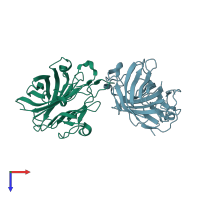 PDB entry 3hoe coloured by chain, top view.