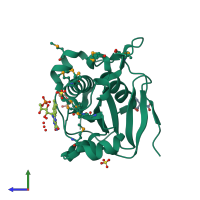 PDB entry 3hoi coloured by chain, side view.