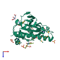 PDB entry 3hoi coloured by chain, top view.