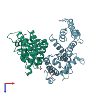 PDB entry 3hop coloured by chain, top view.