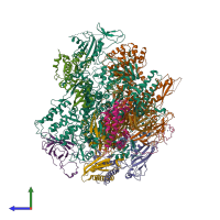 PDB entry 3how coloured by chain, side view.