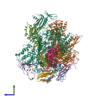 PDB entry 3hoy coloured by chain, side view.