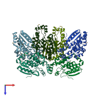 PDB entry 3hp0 coloured by chain, top view.