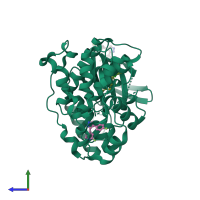 PDB entry 3hp5 coloured by chain, side view.