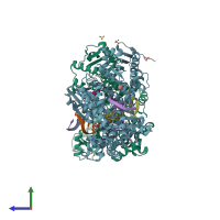 PDB entry 3hp6 coloured by chain, side view.