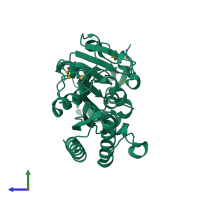 PDB entry 3hp7 coloured by chain, side view.