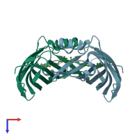 PDB entry 3hpe coloured by chain, top view.