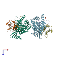 PDB entry 3hpj coloured by chain, top view.