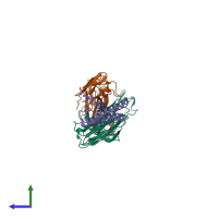 PDB entry 3hpl coloured by chain, side view.